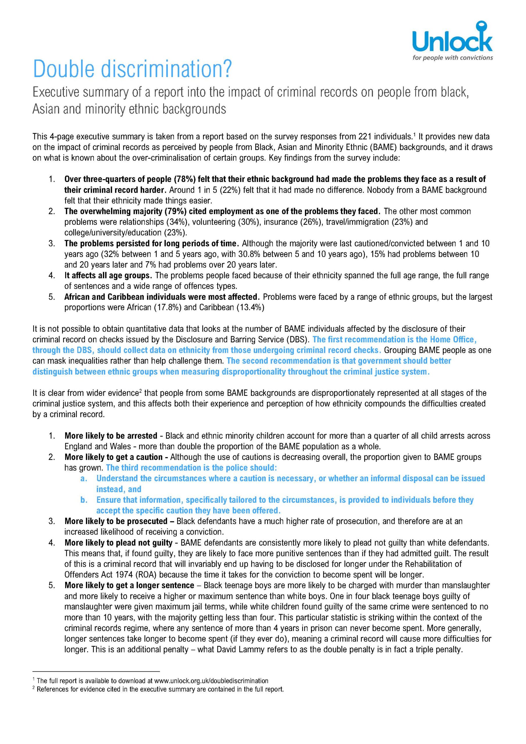 Double Discrimination: The impact of criminal records on people from Black, Asian and Minority Ethnic backgrounds - image