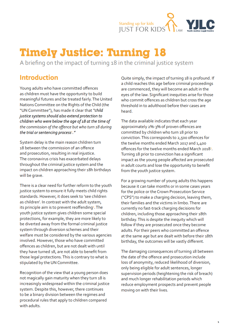 Turning 18: A briefing on the impact of turning 18 in the criminal justice system - image