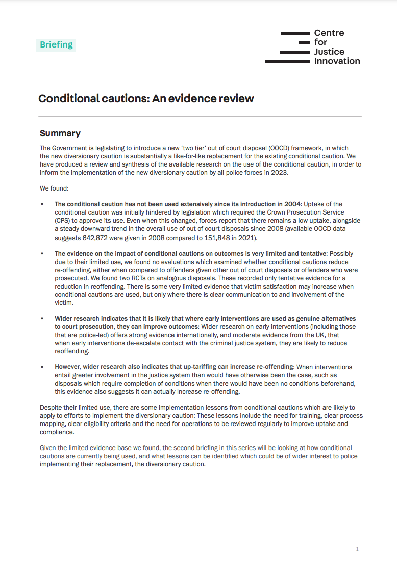 Conditional cautions: An evidence review - image