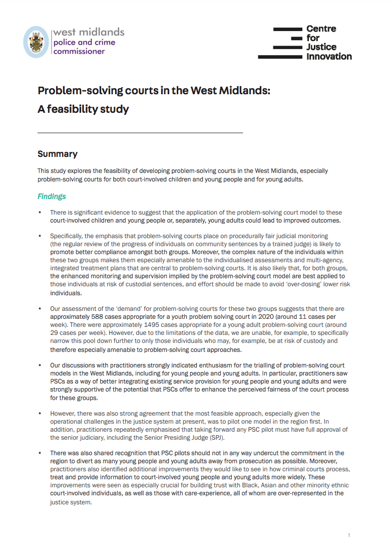 Problem-solving courts in the West Midlands: A feasibility study - image